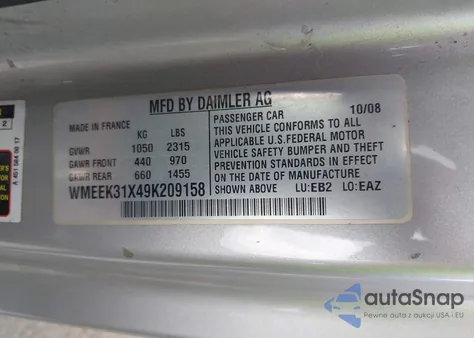 2009 Smart Fortwo Brabus/Passion from USA, damaged, VIN WMEEK31X49K209158